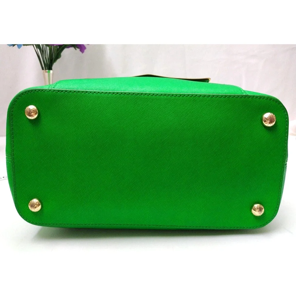 Michael Kors Jet Set Green Leather Pocket Double Handles Tote Bag